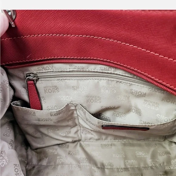 Michael Kors Safiano Leather Large Jet Set Double Handle Chain Shoulder Bag Red - Picture 8 of 10